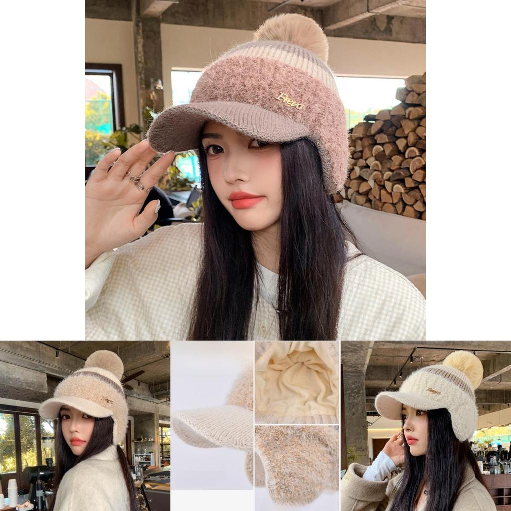 Wool Blend Knit Cap Women Winter Thick Warm Earmuff Newsboy Style For Daily Wear