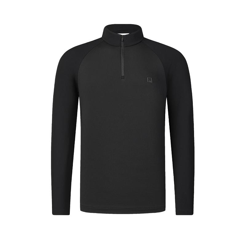 Fila Golf Series Comfortable Solid Color Pullover Stand Collar Long Sleeve T-Shirt Men Tops Deep-Black A11M515216F-BK