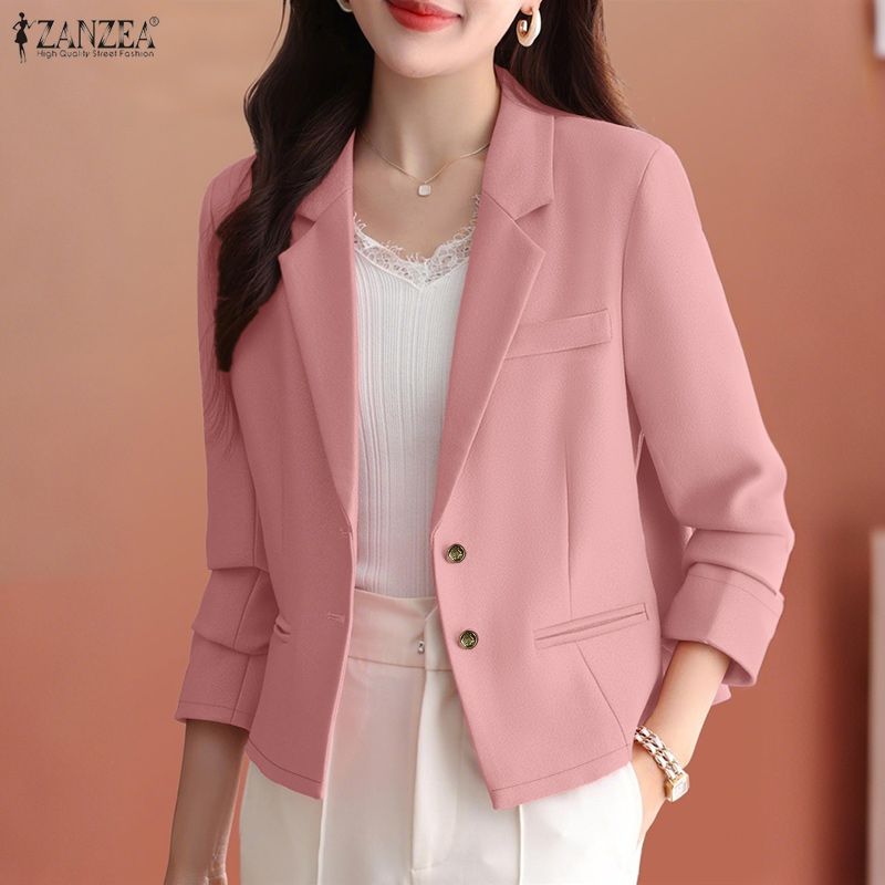 ZANZEA Blazer cardigan subțire cu mânecă lungă cu guler răsturnat pentru femei