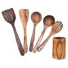 Teak 9-Piece Kitchen Set: Solid Wood Spatula, Spoon, Fork, Non-stick Pan, Acacia Wood Utensils, Long Handle Pot & Vegetable Spatula
