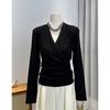 Popular V-neck Inner Bottoming Shirt for Women in Spring Autumn Cross-cut Waist Long-sleeved T-shirt Elegant Top