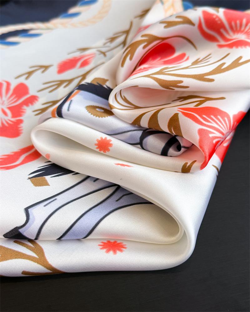 Floral Printed Silk Like Square Scarf For Women Summer Sun Protection