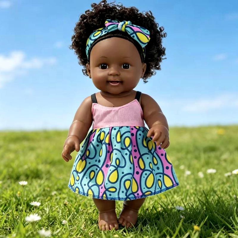 Realistic Black Doll 30cm Soft Vinyl African Girl Talking Toy with Sound Interactive Plush Gift for Kids Play