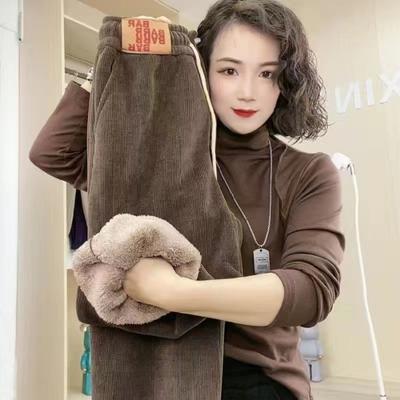 Dames Winter Effen Kleur Gewatteerde Broek Warme Sneeuw Rechte Verdikte Broek Outdoor Elastische Tailleband Losse Plus Size Comfortabele Lange Broek