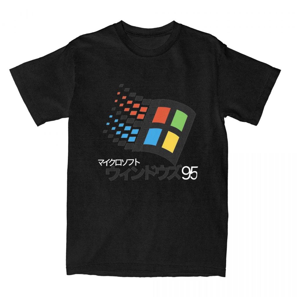 Windows 95 Japanisches Katakana Retro Logo T-Shirt Harajuku T-Shirts Kurzarm Vintage T-Shirt Sommer Baumwolle Übergroße Kleidung