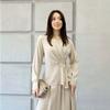 European and American Women's Clothing New V-neck Long-sleeved Side Belt Waist Top Wide Swing Split Skirt Set