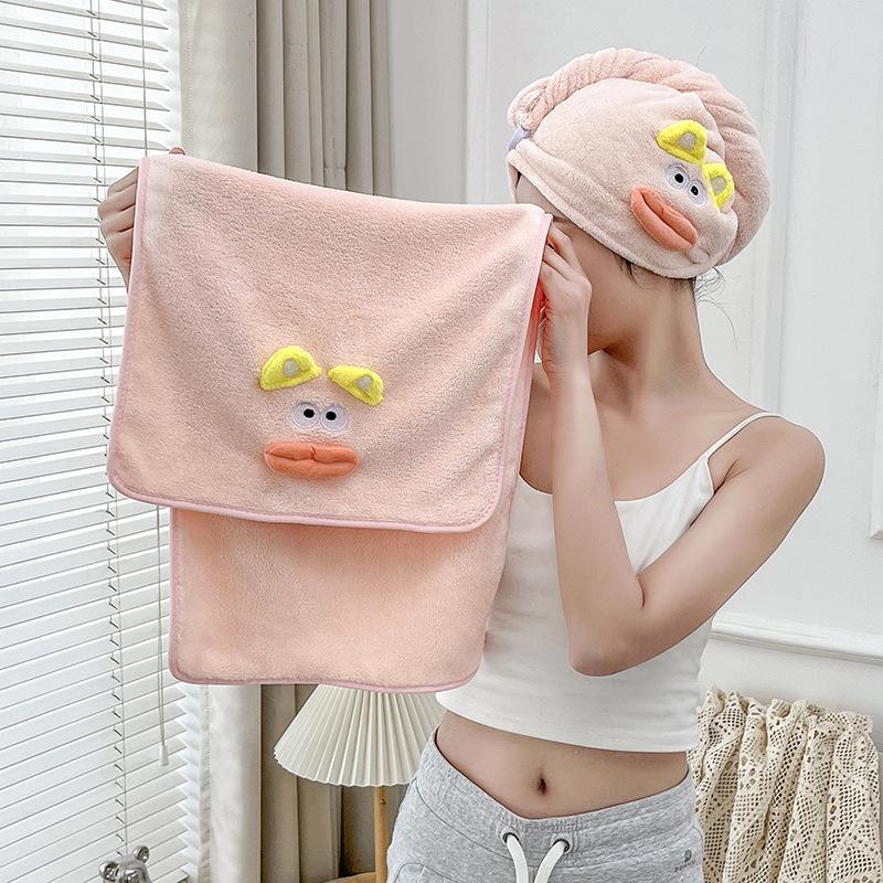 Cute Coral Fleece Towel Women's Four Seasons New Bath Skirt Can Be Worn Wrapped Bathrobe Absorbent Soft Shower Cap Household
