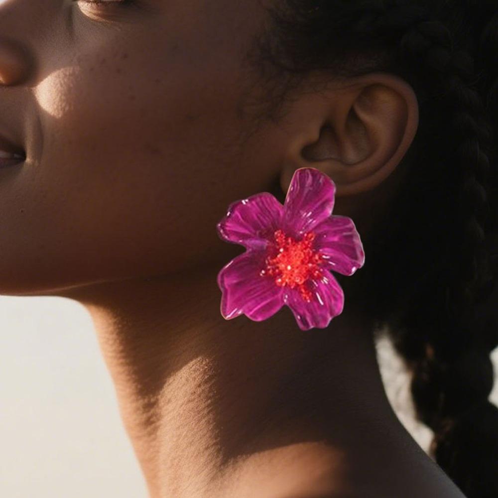 Exaggerated Romantic Bright-colored Transparent Acrylic Simulation Flowers Stud Earrings for Women Personality Piercing Jewelry