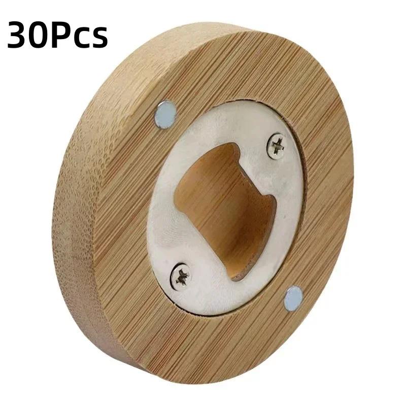 1/5/10/30Pcs Beer Bottle Opener Portable Round Shape Bamboo Opener Fridge Magnet Bar Beverages Gadgets Wedding Home Party Tools