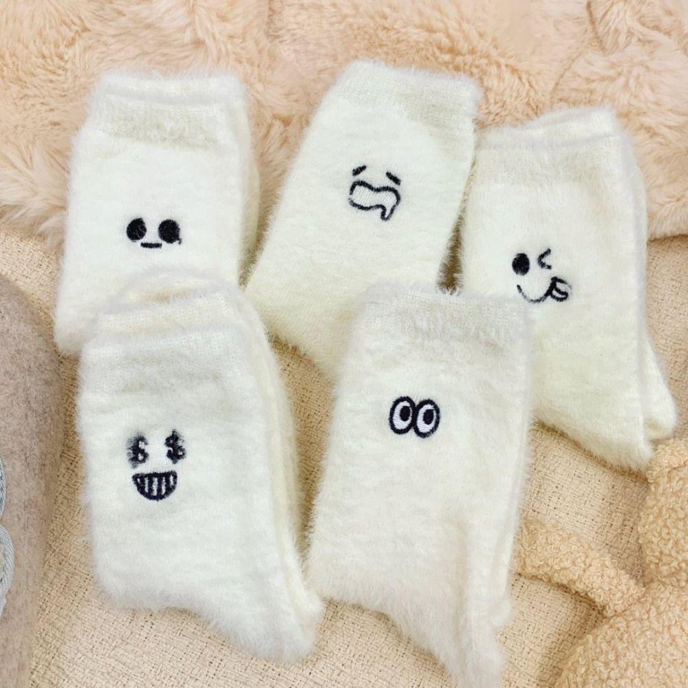 5Pairs Cartoon Plush Socks Soft Sleeping Socks Women Cute Thicken Warm Socks  Fall Winter