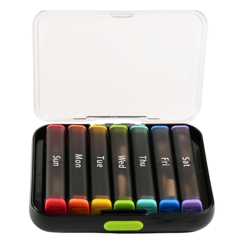 

Portable 7 Day Pills Box Twice Daily Use with Clear Case Large Capacity Vitamin Container Supplement Storage чорний