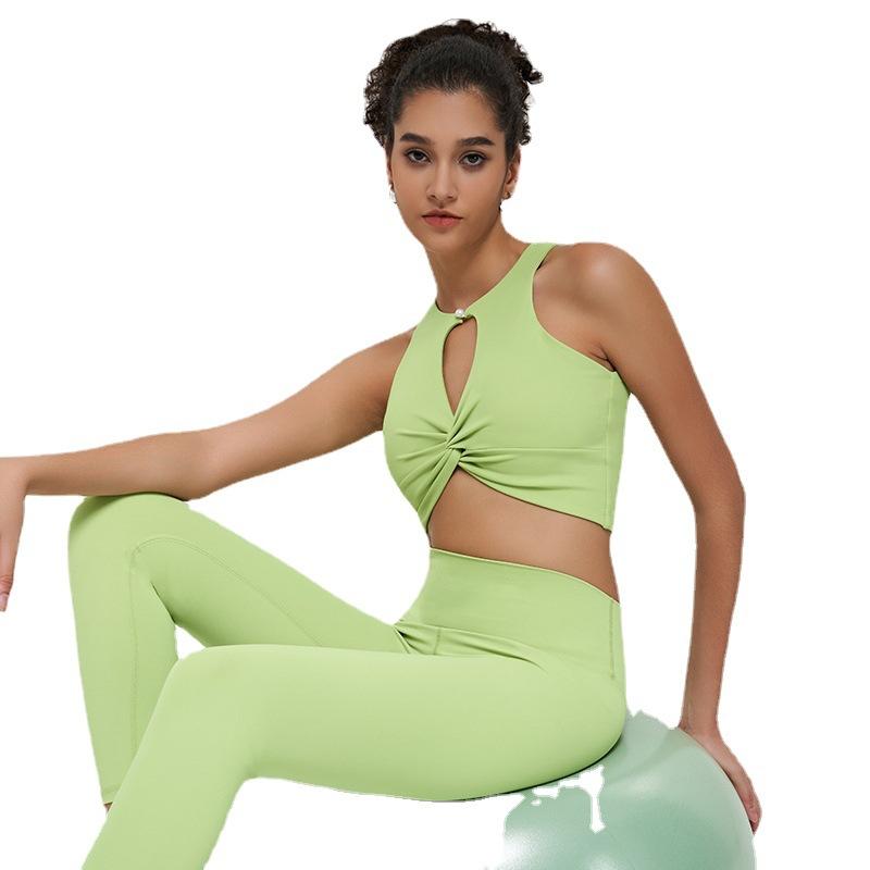 Women Bra Fitness Hollow Out Shirred Brassiere Gathered Push Up Underwear Solid Shockproof Sport Yoga Vest
