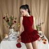 Vietnamese Niche Ruffle 25 Design Irregular High-end Sleeveless Vest Puffy Bud Velvet Dress Women