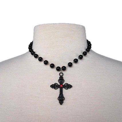 

Temperament Punk Inlay Red Rhinestone Black Hollowed-out Cross Collar Necklace for Women Gothic Halloween Jewelry Accessory Gift чорний