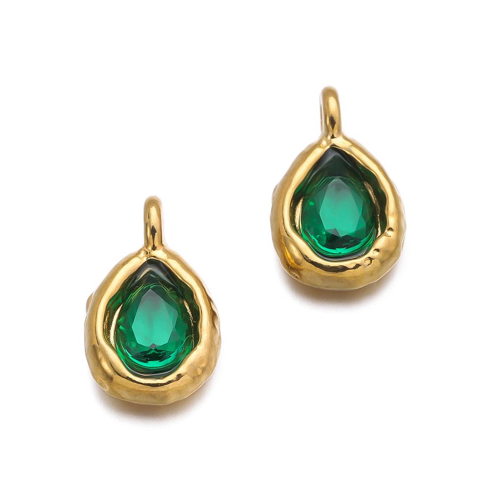 2Pcs Stainless Steel Teardrop Charms Inlaid Pendants with Crystals Gold-plated DIY Bracelet Earrings Jewelry Making Accessories