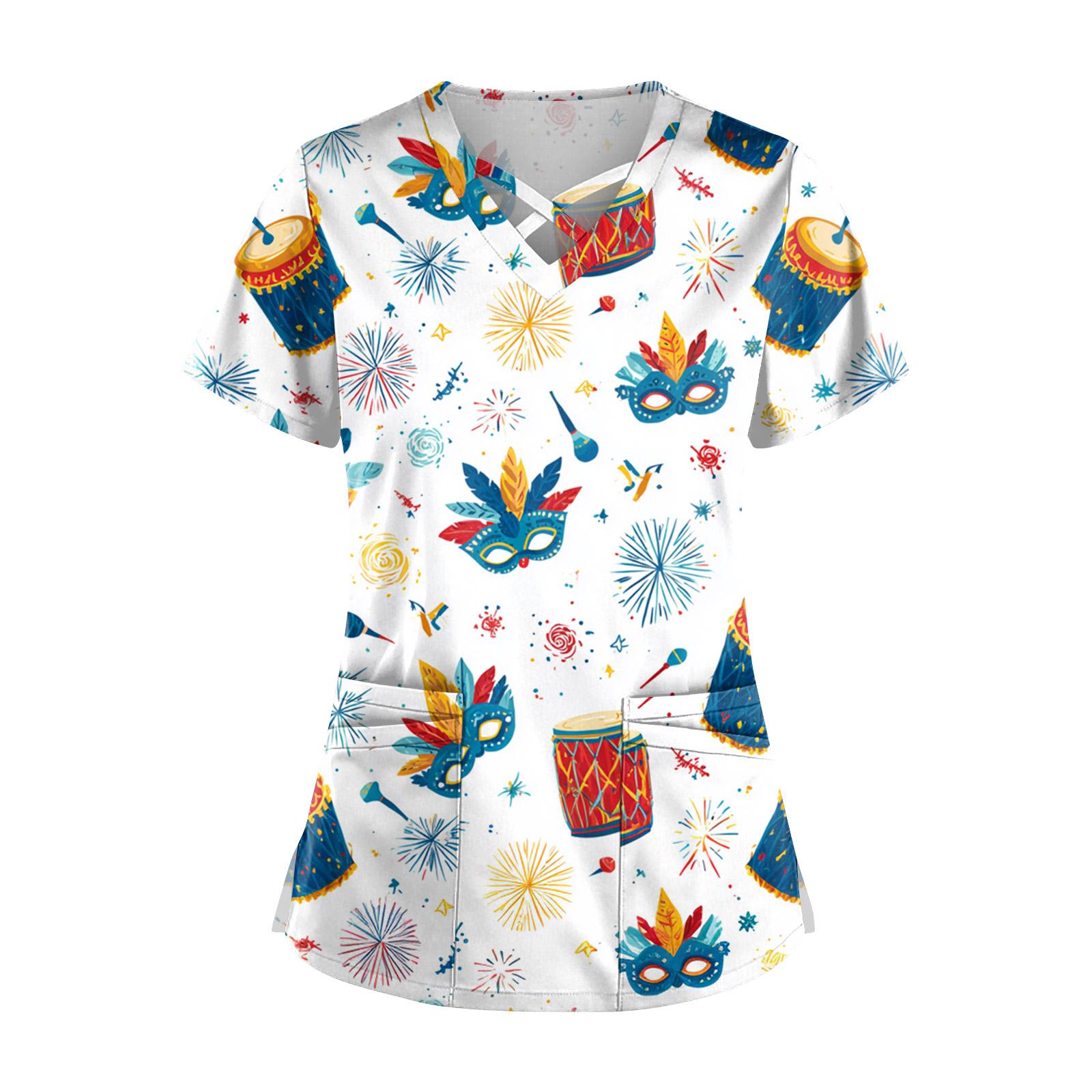 

Women s Short Sleeve Stagger V Neck Print Pocket Dry- Top XL белый