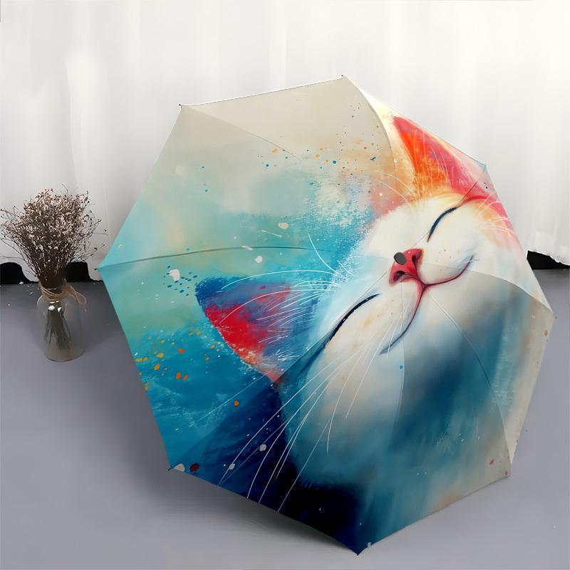 "Whiskers", "Feline"- Automatic Umbrella, Four Seasons Portable Folding Umbrella, Suitable for Men and Women, Travel, Daily Compact Umbrella