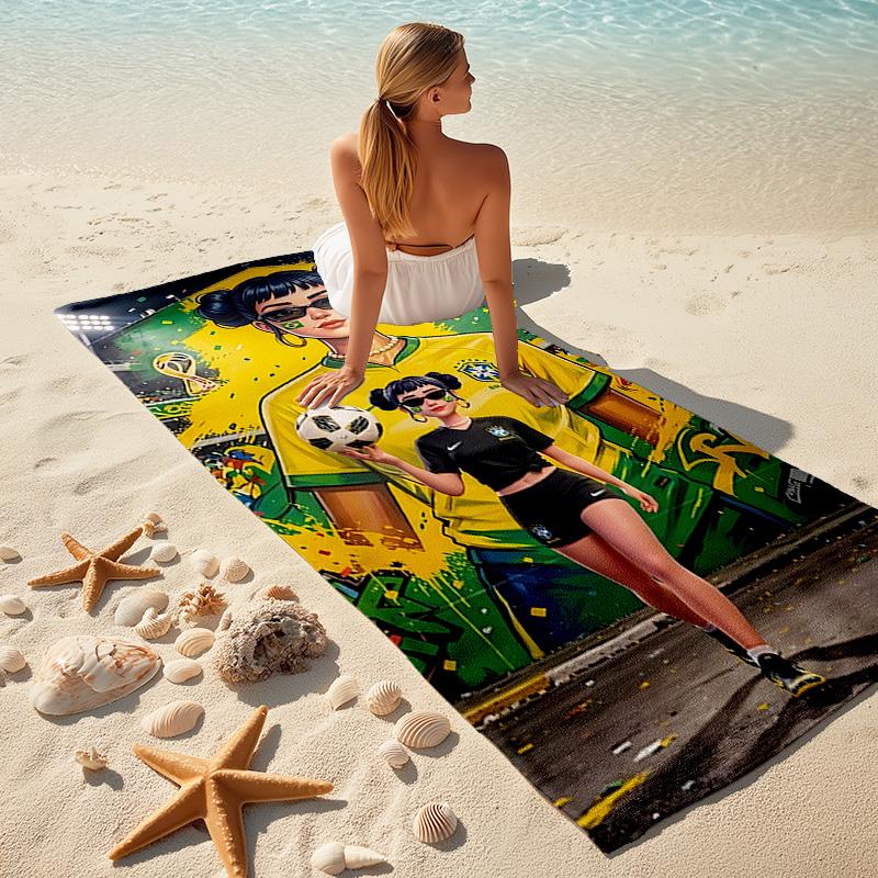 1 Stück Fußball Kunst Street Fashion Cartoon Schnelltrocknend Mikrofaser Badetuch zum Schwimmen Surfen Camping Unisex Urlaub. SJT7201160