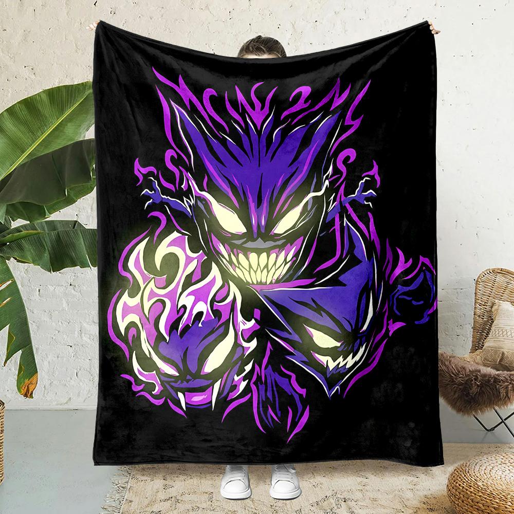 1PC Pokemon Gengar Mantas de Dibujos Animados Suave y Esponjosa Manta de Felpa Manta para Sofá Oficina Manta de Picnic Playa Adecuada para Todas las Estaciones