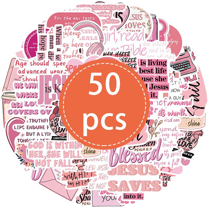 50PCS Pink Bible Verse Stickers Christian Faith Bible Scripture Sticker Inspirational Religious Decals for Laptop Water Bottle