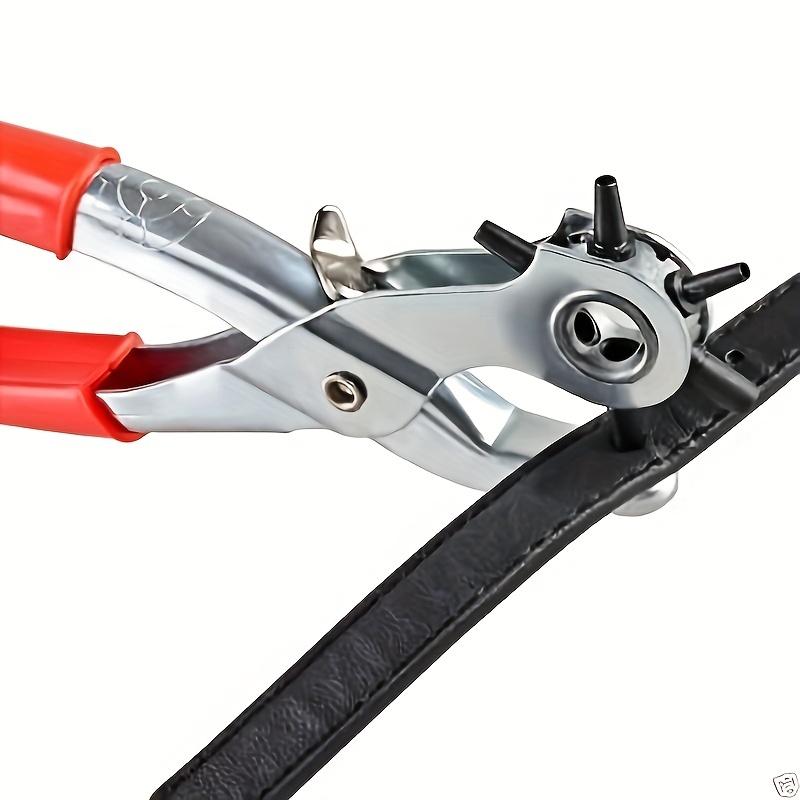 Rotatable multi-size leather perforation pliers tool, carbon steel with comfortable grip and brass perforation stand,  for belts, watch straps,