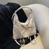 Solid Color Bow Backpack Korean Style Shoulder Tote Bag Fashion Suede Shoulder Bag  Travel