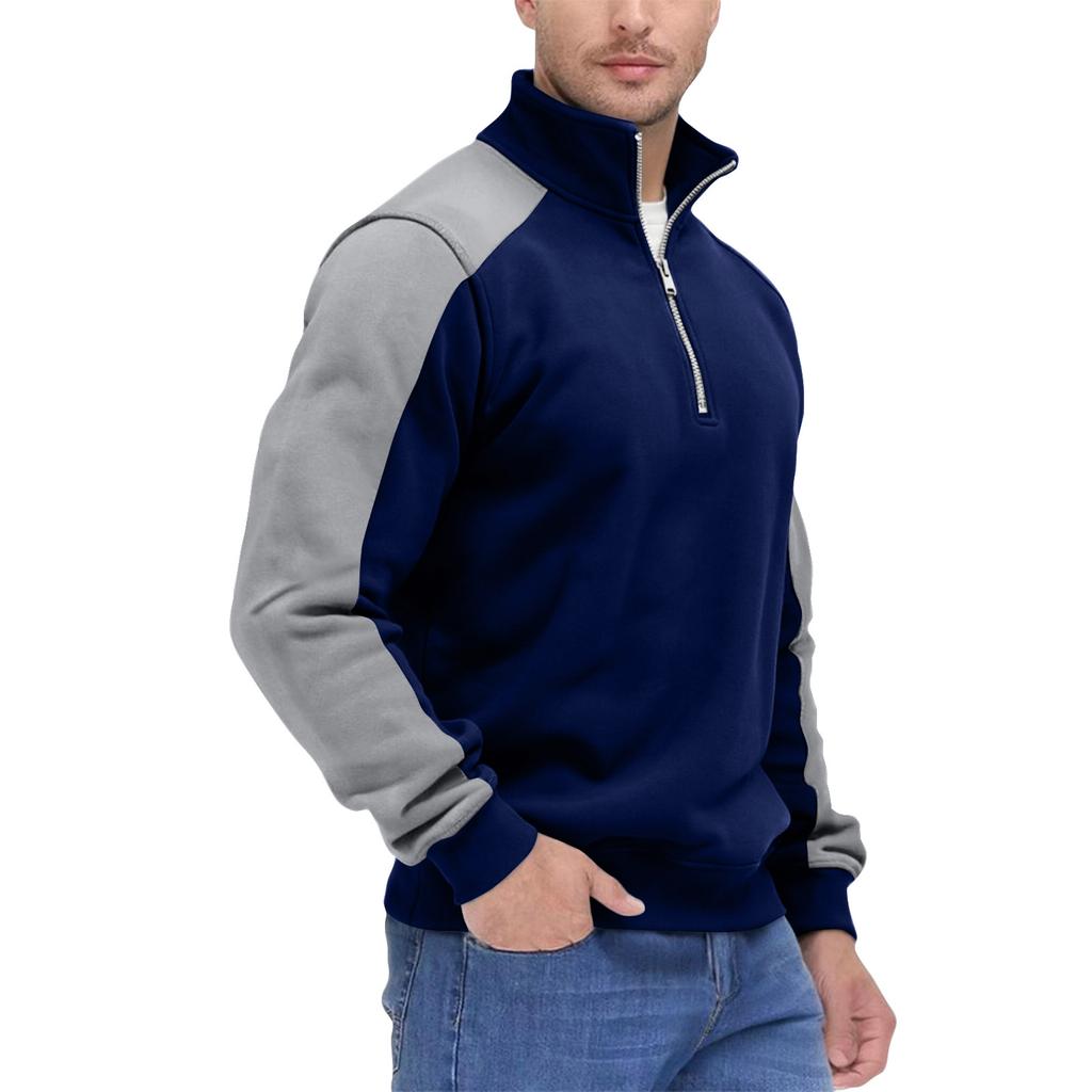 Men's Colorblock Half Zip Stand Collar Sweatshirt Men's Sports Large Size Casual Stand Collar Sweatshirt