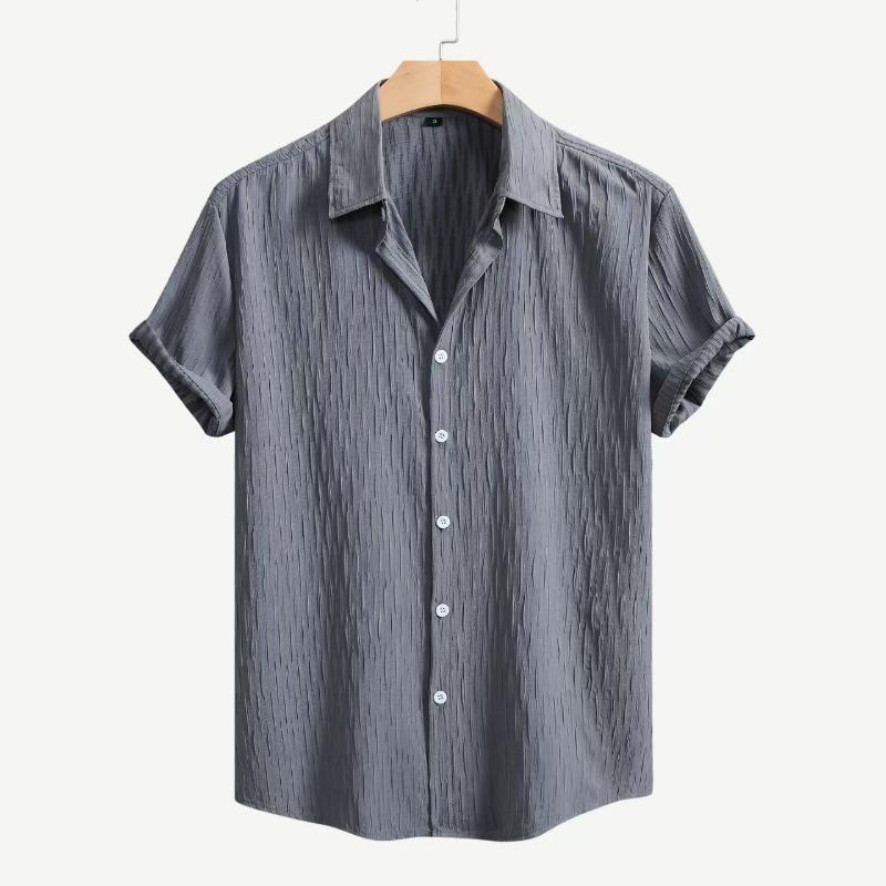 Spring Summer New Men's Solid Color Short-sleeved Shirt Cardigan Lapel Beach Fashion Shirt Men