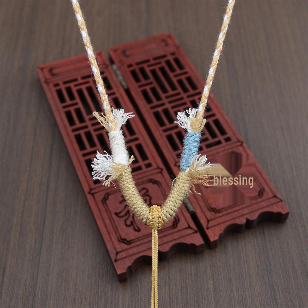Hetian Jade Beeswax Tangka Rope Necklace with Multi-Treasure Hand-Rubbed Cotton Thread Tassels - DIY Weaving Accessory.