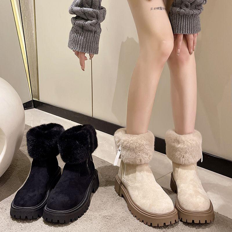 Winter Round Toe Large Size Warm Platform Woman Shoes 2025 Novelty New In Fashion Padded Goth Fleece-lined Snow Boots for Women