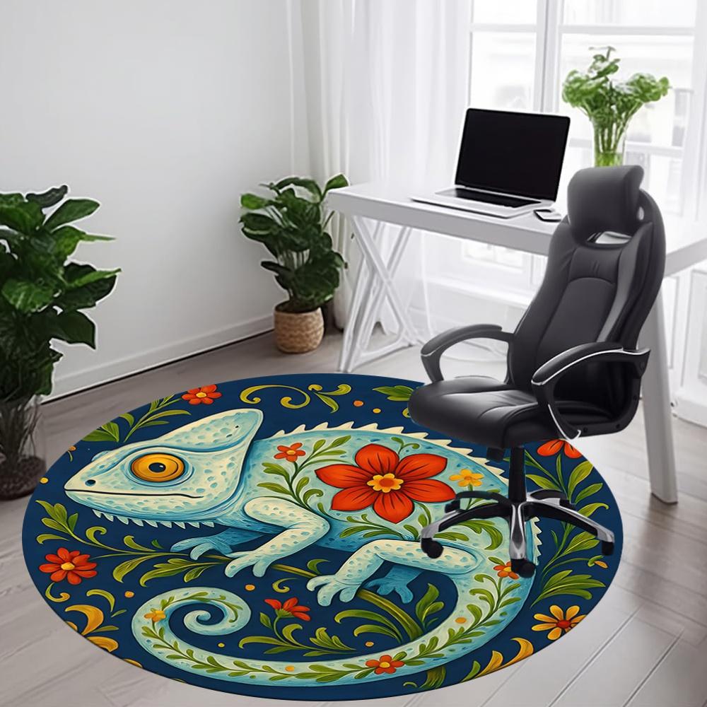 1pc Chameleon Flowers Office Round Area Rug, Indoor Mat Suitable For Office, Under Office Chairs Bedroom Living Room Home Decor, Room Deco