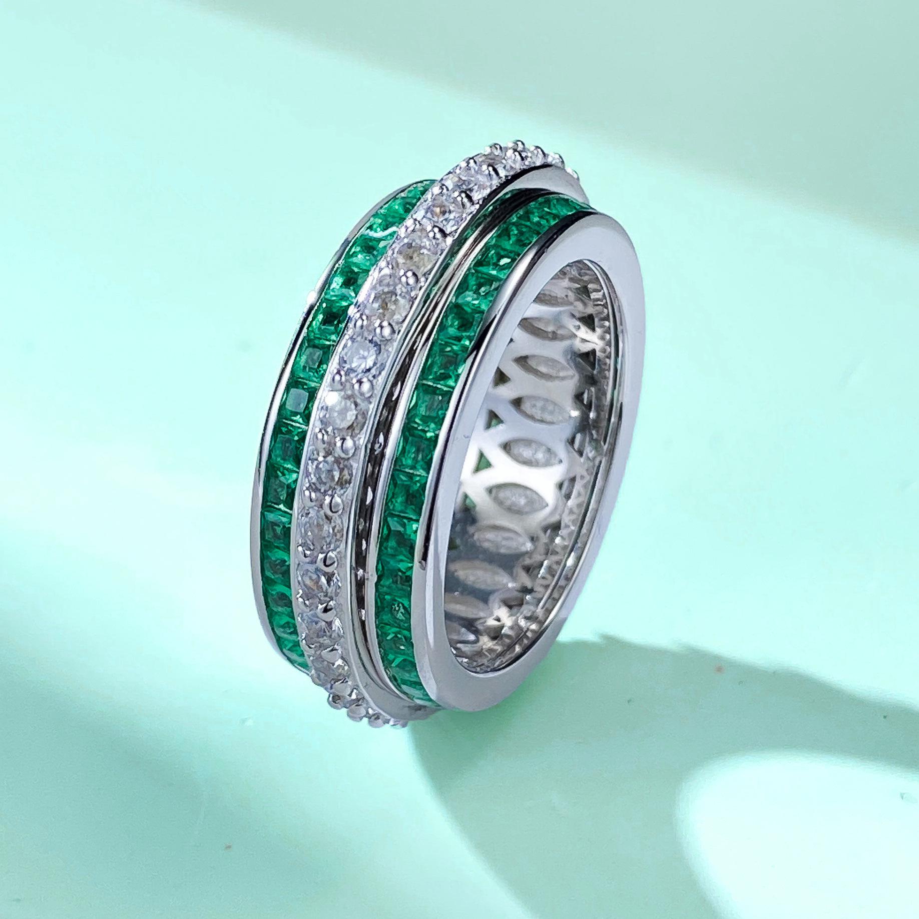 

Xiancan 2023 Женское серебряное кольцо-спиннер Вечность с имитацией изумрудной огранки Size 7