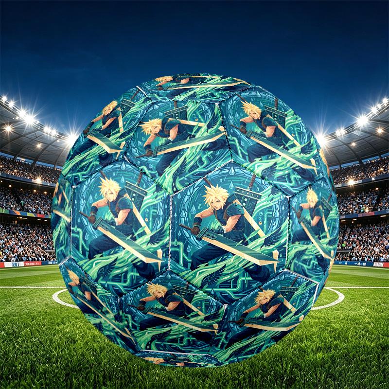 Final Fantasy Print Size 5 Soccer Ball, PU Wear Resistant Football for Match Training and Daily Practice, Birthday Gift for Soccer Fans