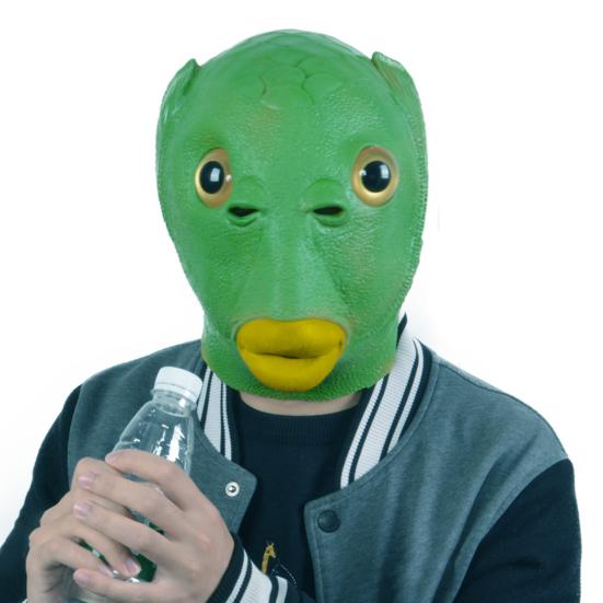Unisex Adult Silicone Green Fish Head Cover Headgear Party Cosplay Costume Props
