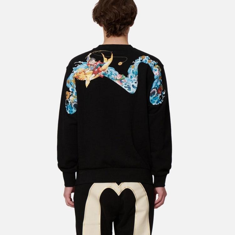 Evisu Big M Cartoon Print Pullover Round Neck Sweatshirt Men sweatshirt Black 2EAHTM2SW327RXCT