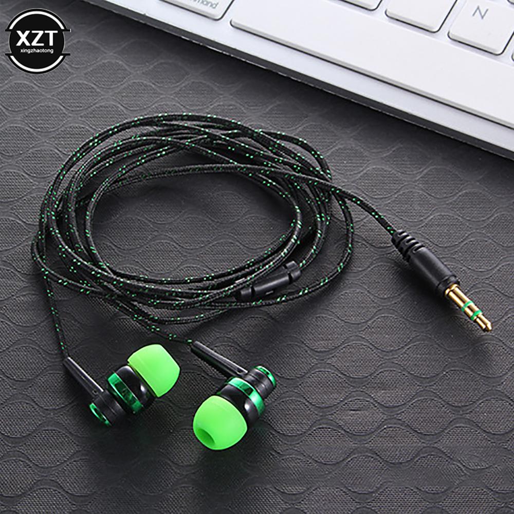 New 5 Colors Wired Earphone Stereo In-Ear 3.5mm Nylon Weave Cable Earphone Sports Headset With Mic For Laptop Smartphone Gifts