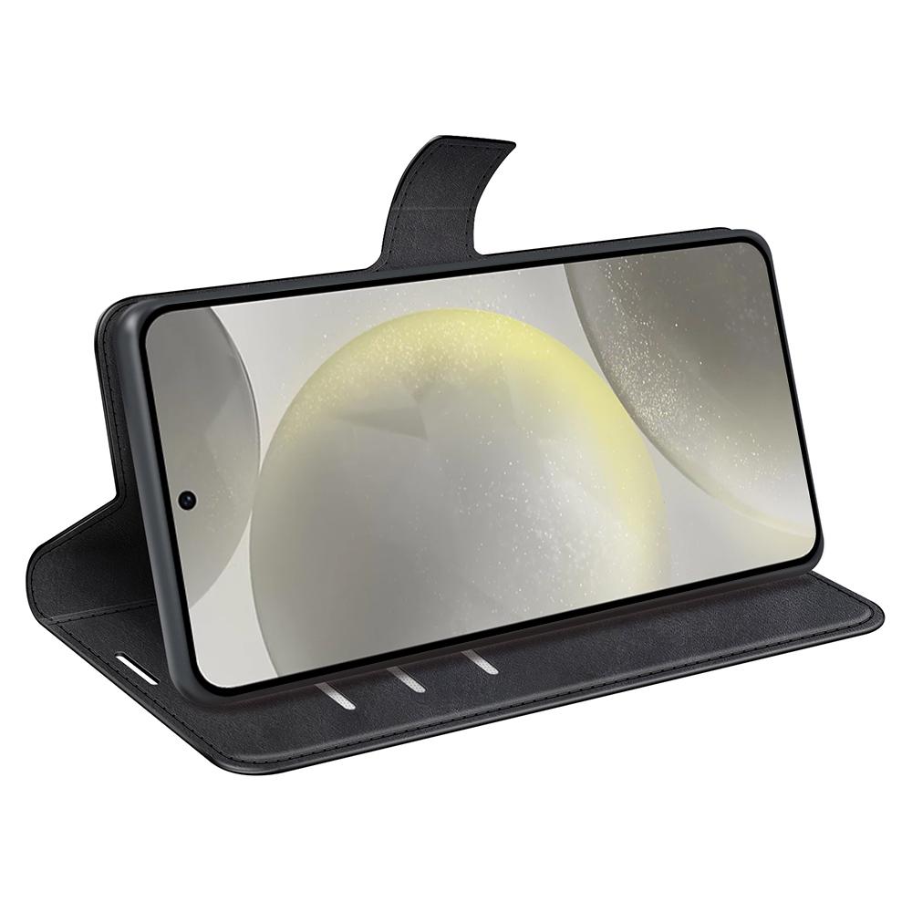 For Samsung Galaxy S24 FE Stand Case Calf Texture Anti-Scratch Leather Phone Cover