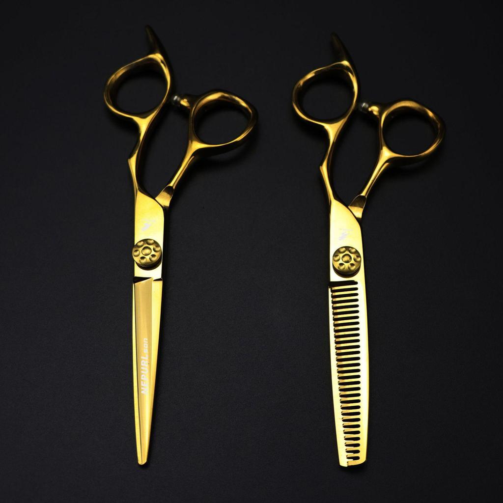 6-Inch Gold Napson Hairdressing Barber Scissors - Straight, Serrated & Thinning Shears