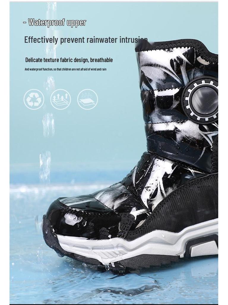 Girls' Winter 2024 Mid-Calf Snow Boots, Thick Cotton, Non-Slip, Wear-Resistant In Black or Blue