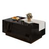 Table Basse Haute Brillance avec Éclairage LED, Plateau Extensible Noir et Blanc, Rangement Caché et Bande Lumineuse Réglable 16 Couleurs