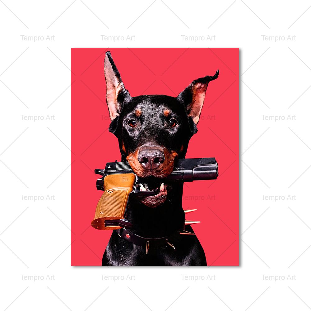 Hypebeast Modern Black White Doberman Gun Luxury Fashion Poster Prints Canvas Painting Wall Art Picture Nordic Room Home Decor