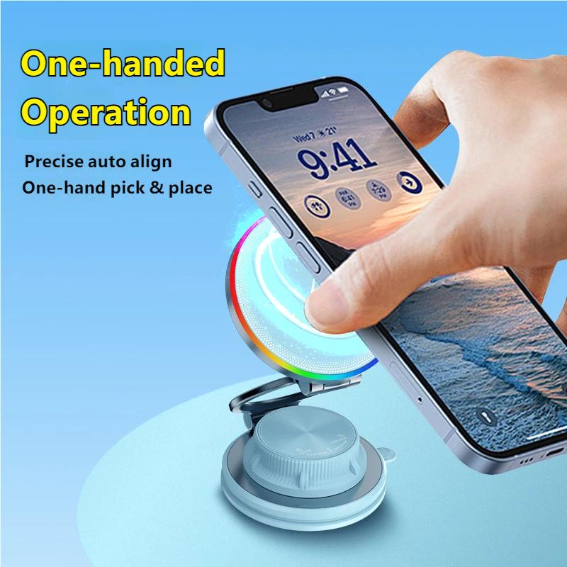 15W Vacuum Suction Magnetic Wireless Car Charger Mount for Dashboard, Fast Qi Charging Phone Holder Stand for All Smartphones