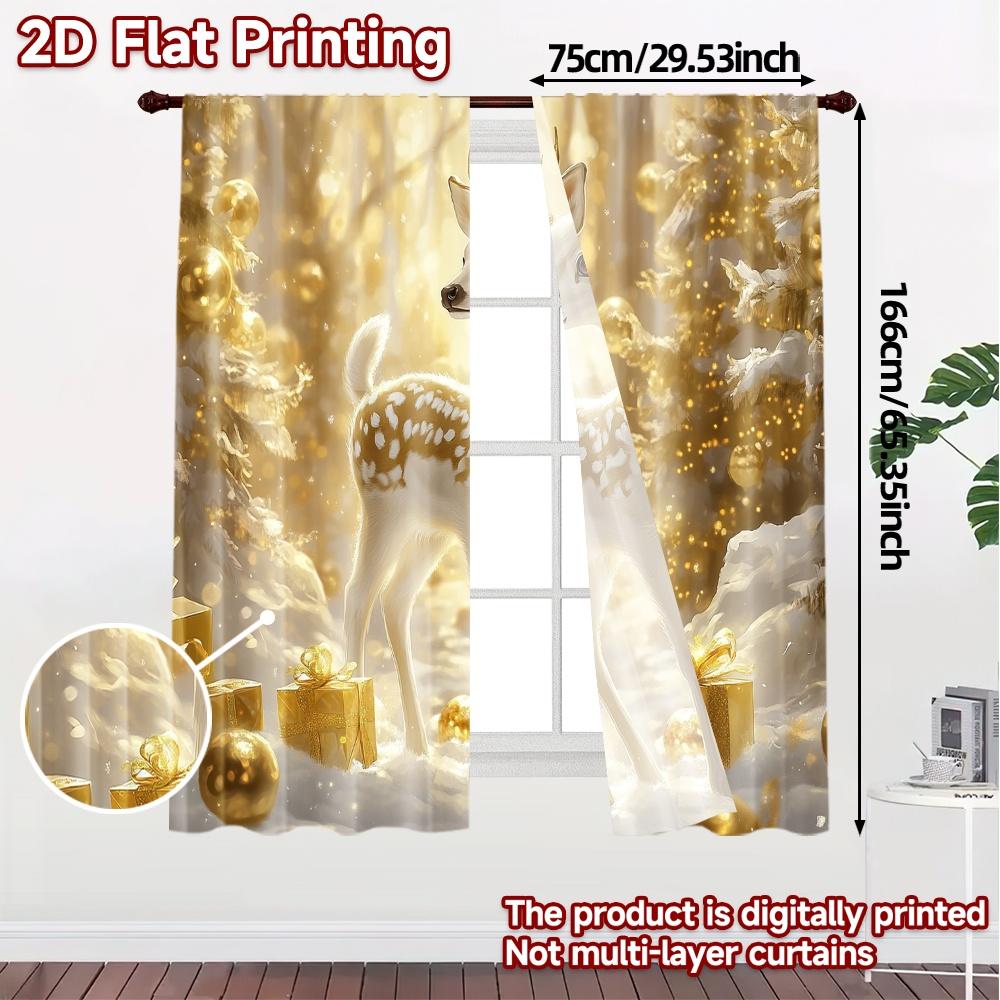 2pcs,Curtains Cute Deer Christmas Gift (2) Chic Light Filtering Curtains Machine Washable Fabric Curtains Decorations For Home