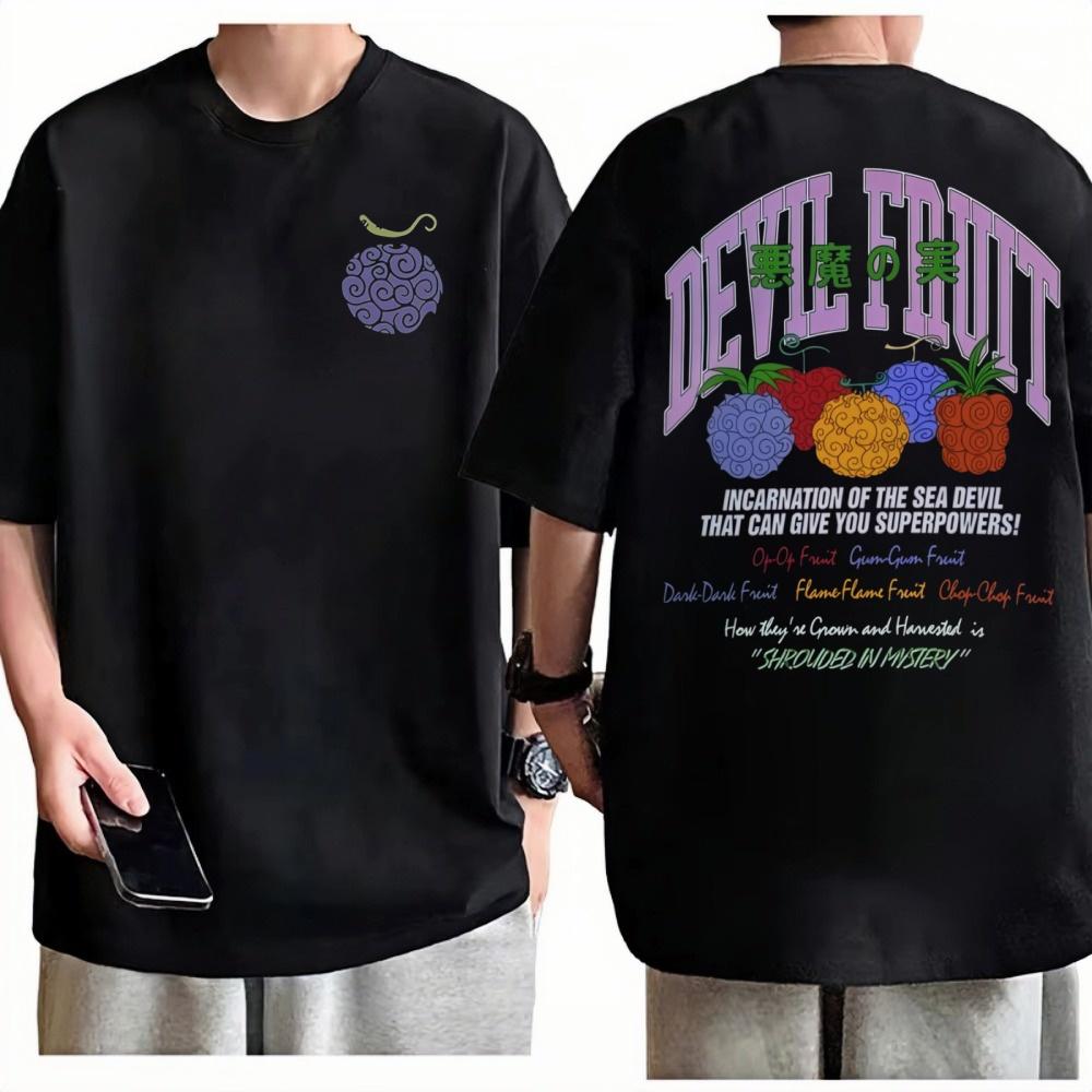 One Piece Devil Fruit TShirt Unisex Anime Graphic Print Pure Cotton Crew Neck Casual Street Fashion Tops For Men Women S