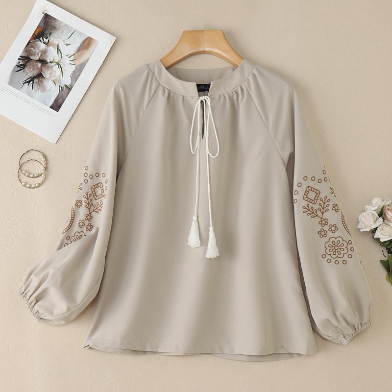 

ZANZEA Женская повседневная блузка с V-образным вырезом, свободного кроя, с принтом и длинными рукавами 5XL хаки