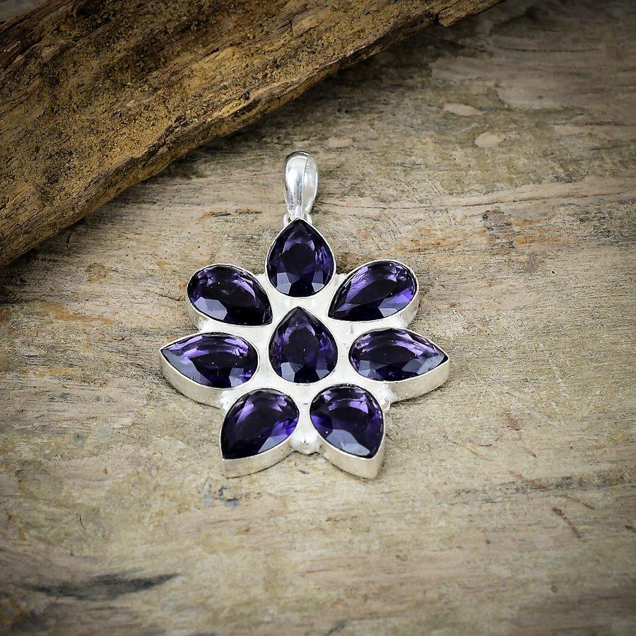 Amethyst Gemstone Handmade 925 Sterling Silver Jewelry Pendant 1.97" M-90