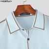 INCERUN Men Lapel Short Sleeve Stitching Buttons Casual Loose Shirts Tops
