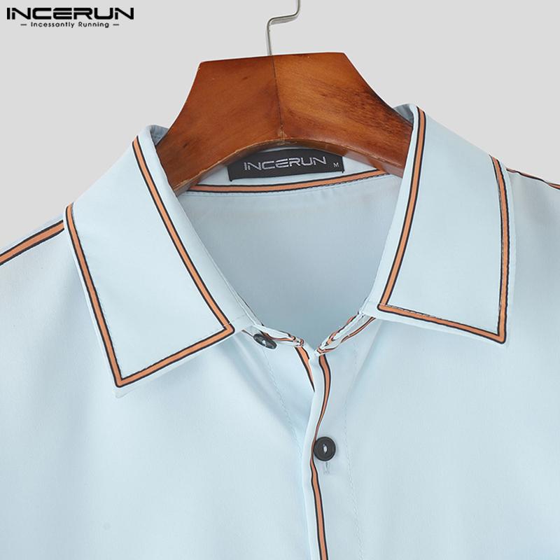 INCERUN Men Lapel Short Sleeve Stitching Buttons Casual Loose Shirts Tops