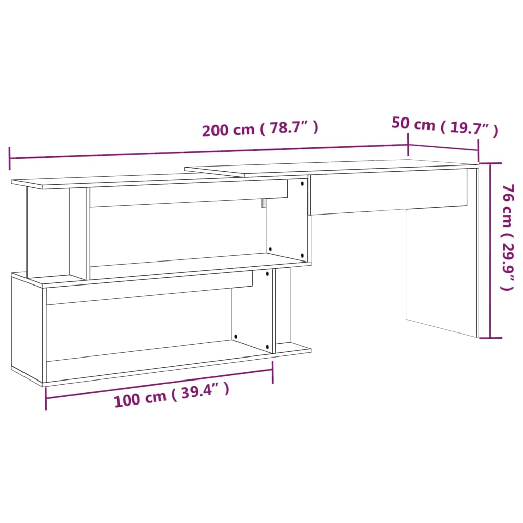 Corner Desk Brown Oak Effect 200 x 50 x 76 cm Particleboard