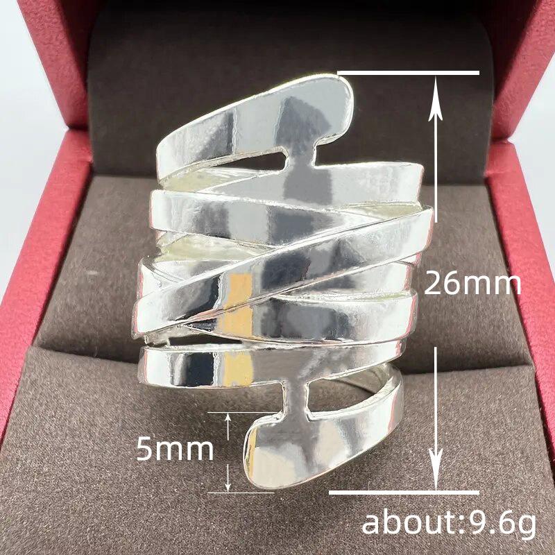 Temperament Creative Copper Ring Women, Exaggerated Fashion Smooth Surface Multi-Layer Winding Ring Geometric Lines